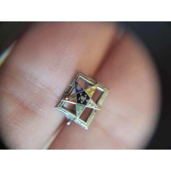 Order of Eastern Star Masonic Fraternity enamel silver vintage Pin Square Design - Picture 3 of 6